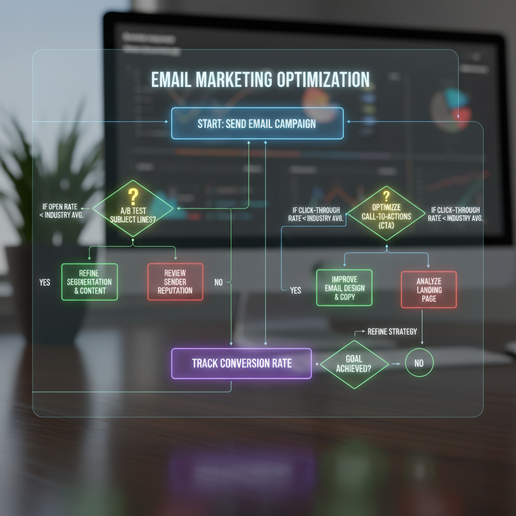 A flowchart showing the 'If This, Then That' decision-making process for email metrics optimization