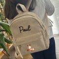 Beige Corduroy backpack illustration of your choice, Kindergarten, small school bag, nursery bag, children's bag, satchel
