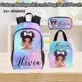 Custom Name Backpack, Custom Black Girl School Bag, Personalized Pencil Box Lunch Bag with Name, Schoolbag with Name, Back to School Gifts