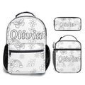 Personalized Coloring Backpack Set - Cute Flowers, Rainbow, Butterfly Theme - Backpack + Lunch Bag + Pen Pouch for Back to School