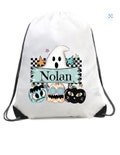 Customized Personalized Halloween Trick or Treat Name Kids Toddlers Drawstring Bag Backpack Boys // Ghost