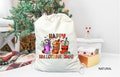 Happy Hallothankmas Drawstring Bag, Christmas Light Bag, Thanksgiving Drawstring Bag, Holiday Tote Bag, Christmas Santa Sack, Halloween Bag