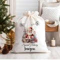 Vintage Santa Claus Name Personalised Christmas Santa Sack, Gift Sack, Present Bag, Size XS S M L or XL, Natural Red Grey Navy Grey Black