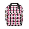 Pink and Black Argyle Pattern Multifunctional Diaper Backpack