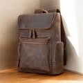 18 Inch Leather laptop Backpack Hipster Backpack Vintage Backpack Cowhide leather backpack Hiking backpack for Bikers Brown Christmas Gift