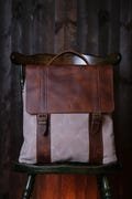 Handmade Leather Canvas Backpack / Vintage Vertical Backpack / Leather Anniversary Gift / Leather Canvas Knapsack / Handmade Leather Gifts